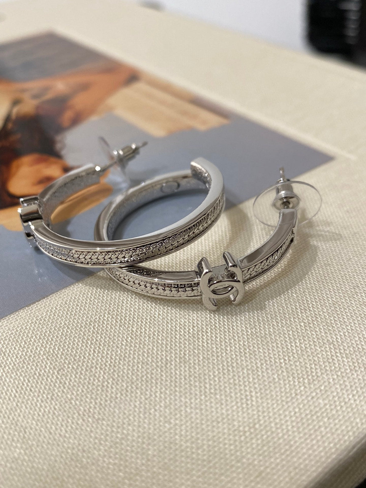 Chanel Double C Snake Bone Circular Hoop Earrings
